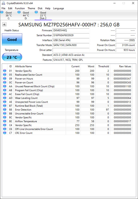 MZ7PD256HAFV-000H7 Samsung SM841 Series 256GB MLC SATA 6Gbps (AES-256 / SED TCG Opal 2.0) 2.5" SSD