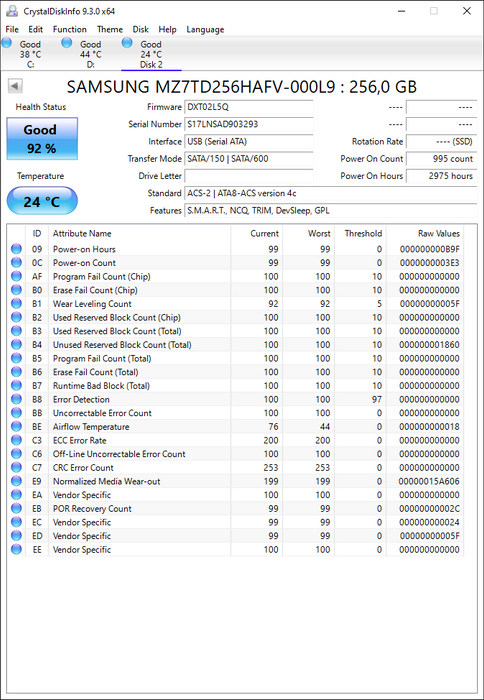 MZ7TD256HAFV-000L9 Samsung PM841 Series 256GB TLC SATA 6Gbps (AES-256) 2.5" SSD