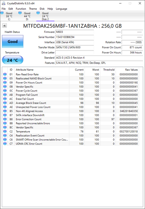 MTFDDAK256MBF-1AN1ZABHA Micron M600 256GB MLC SATA 6Gbps 2.5" SSD