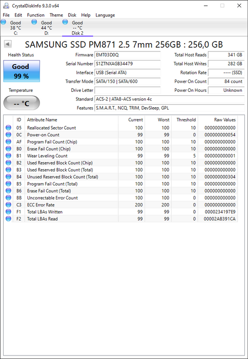 MZ7LN256HCHP-000D1 Samsung PM871 Series 256GB TLC SATA 6Gbps Mainstream Endurance (AES-256) 2.5" SSD
