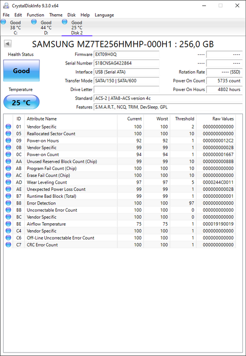 MZ7TE256HMHP-000H1 Samsung PM851 Series 256GB TLC SATA 6Gbps Extreme Performance (AES-256) 2.5" SSD