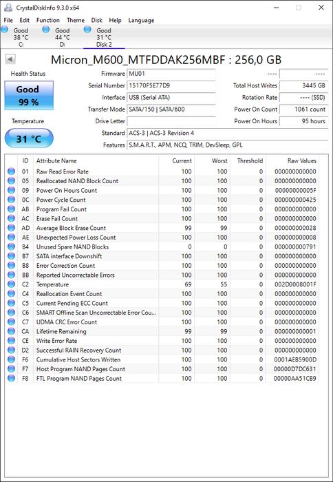MTFDDAK256MBF Micron M600 256GB MLC SATA 6Gbps 2.5" SSD