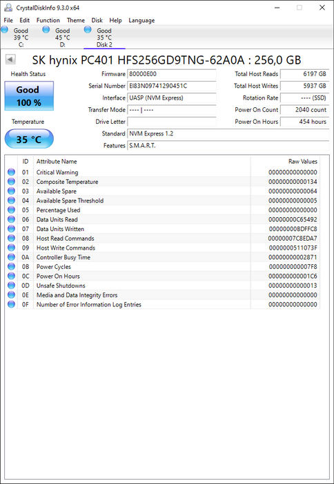 HFS256GD9TNG-62A0A Hynix PC401 256GB TLC PCIe 3.0 x4 NVMe M.2 2280 SSD