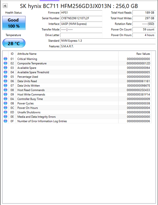 HFM256GD3JX013N Hynix BC711 256GB NVME M.2 2280