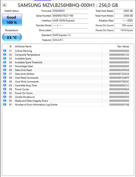 MZVLB256HBHQ-000H1 Samsung PM981a Series 256GB TLC PCIe 3.0 x4 NVMe (AES-256 / TCG Opal 2.0) M.2 2280