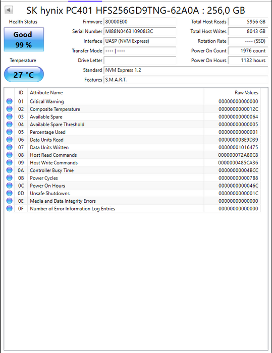 HFS256GD9TNG-62A0A Hynix PC401 256GB TLC PCIe 3.0 x4 NVMe M.2 2280 SSD