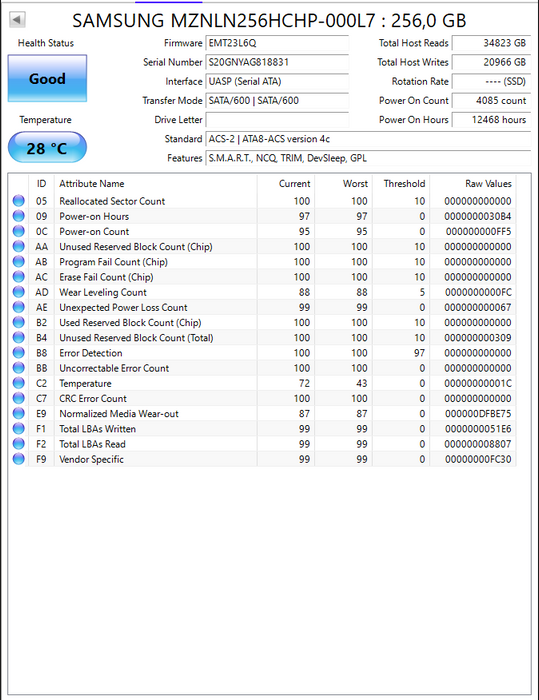 MZNLN256HCHP-000L7 Samsung PM871 Series 256GB TLC SATA 6Gbps Mainstream Endurance (AES-256 / SED) M.2 2280