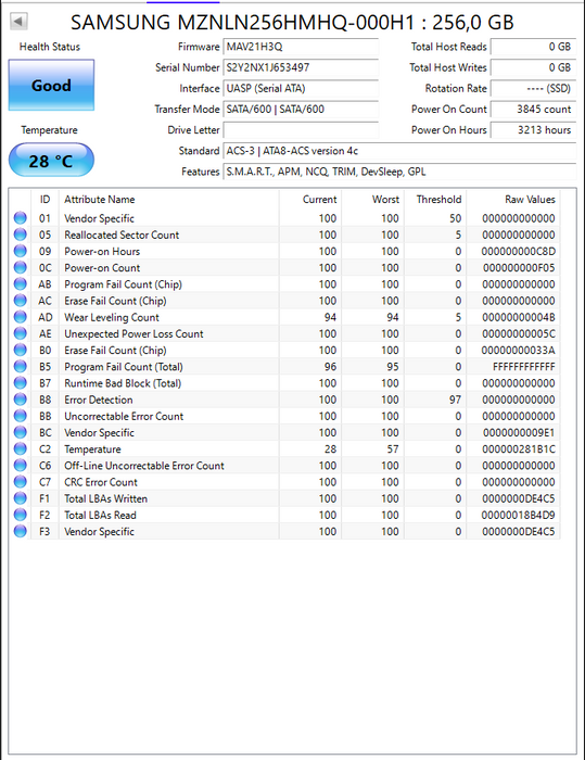 MZNLN256HMHQ-000H1 Samsung PM871a Series 256GB TLC SATA 6Gbps M.2 2280