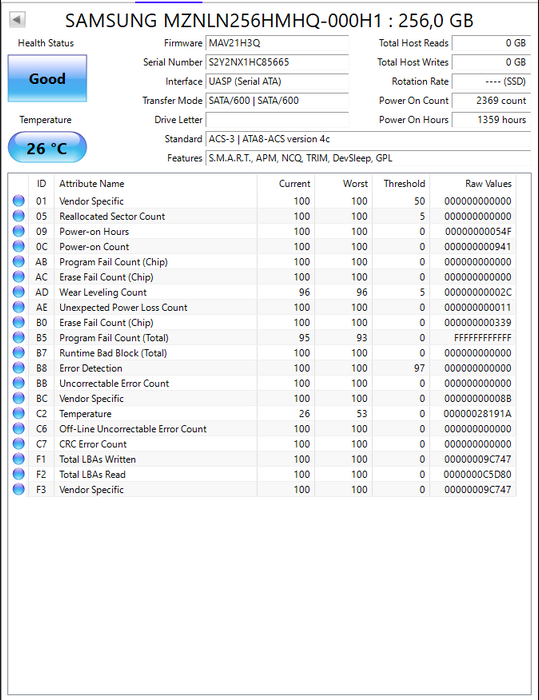 MZNLN256HMHQ-000H1 Samsung PM871a Series 256GB TLC SATA 6Gbps M.2 2280