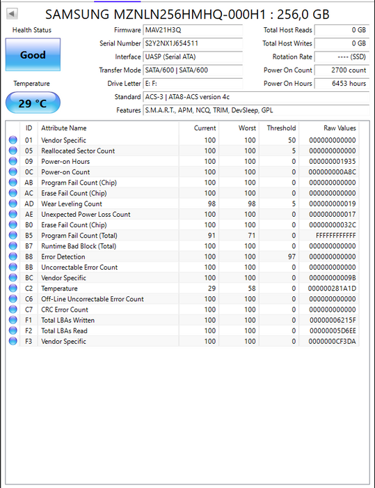 MZNLN256HMHQ-000H1 Samsung PM871a Series 256GB TLC SATA 6Gbps M.2 2280