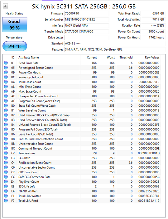HFS256G39TNF-N2A0A Hynix 256GB SATA 6Gbps M.2 2280