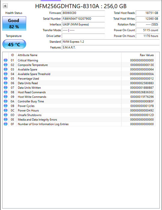 HFM256GDHTNG-8310A Hynix BC501 Series 256GB TLC PCIe 3.0 NVMe M.2 2242 SSD