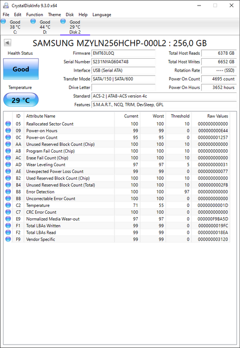 MZYLN256HCHP-000L2 Samsung PM871 Series 256GB TLC SATA 6Gbps Mainstream Endurance (AES-256) 2.5" SSD