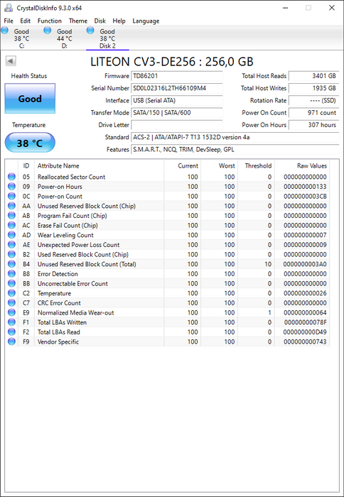 CV3-DE256 Lite On 256GB SATA 6Gbps 2.5" SSD