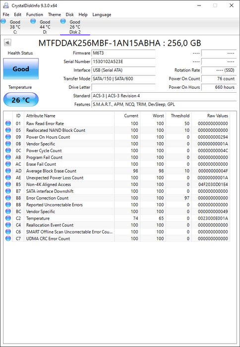 MTFDDAK256MBF-1AN15ABHA Micron M600 256GB MLC SATA 6Gbps 2.5" SSD
