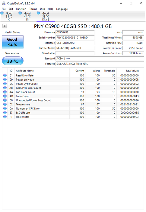 SSD7CS900-480-PB PNY CS900 480GB TLC SATA 6Gbps 2.5" SSD