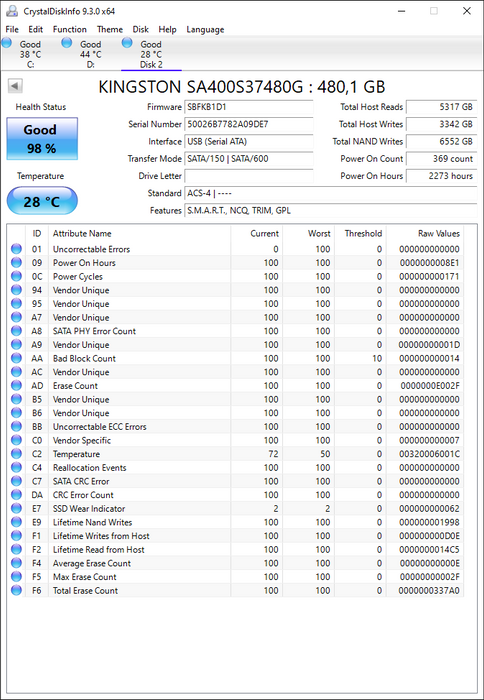 SA400S37/480G Kingston A400 Series 480GB TLC SATA 6Gbps 2.5" SSD