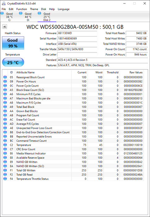 WDS500G2B0A-00SM50 Western Digital Blue 3D NAND 500GB TLC SATA 6Gbps 2.5" SSD