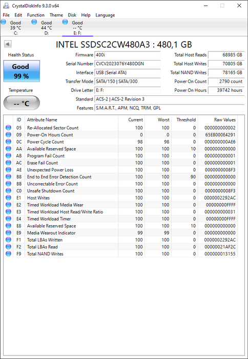 SSDSC2CW480A3 Intel 520 Series 480GB MLC SATA 6Gbps (AES-128) 2.5" SSD