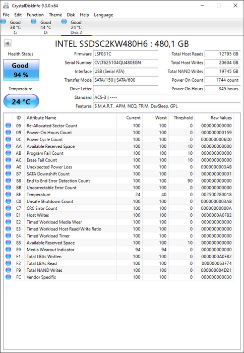 SSDSC2KW480H6 Intel 540s Series 480GB TLC SATA 6Gbps (AES-256) 2.5" SSD