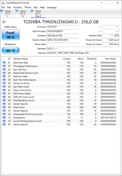 THNSNJ256GMCU Toshiba HG6 Series 256GB MLC SATA 6Gbps mSATA SSD