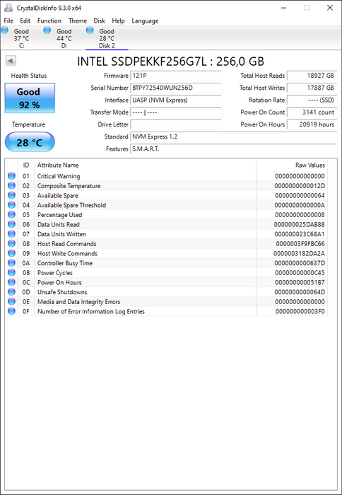 SSDPEKKF256G7L Intel Pro 6000p Series 256GB TLC PCIe 3.0 x4 NVMe (AES-256) M.2 2280 SSD