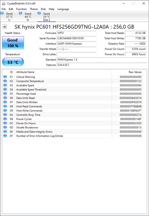 HFS256GD9TNG-L2A0A Hynix PC601 Series 256GB TLC PCI Express 3.0 NVMe M.2 2280