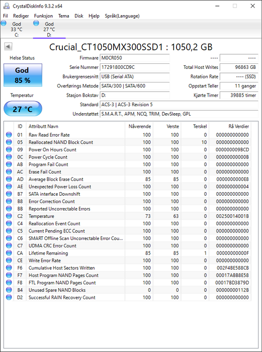 CT1050MX300SSD1 Crucial MX300 Series 1TB TLC SATA 6Gbps (AES-256) 2.5" SSD