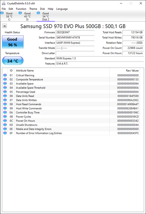 MZVLB500HBJQ Samsung 970 EVO 500GB PCI Express NVMe 3.0 x4 M.2 2280