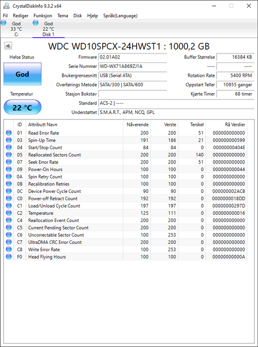 WD10SPCX-24HWST1 Western Digital Blue 1TB 5400RPM SATA 6Gbps 16MB Cache 2.5" HDD