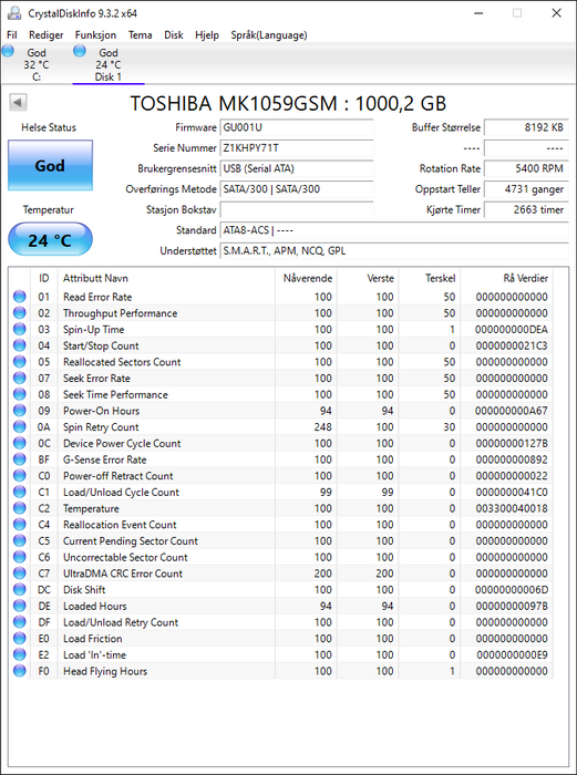 MK1059GSM Toshiba 1TB 5400RPM SATA 3Gbps 8MB Cache 2.5" HDD