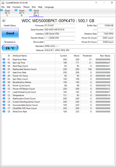 WD5000BPKT-00PK4T0 Western Digital Scorpio Black 500GB 7200RPM SATA 3Gbps 16MB Cache 2.5" HDD