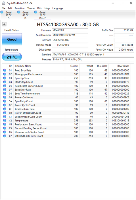 HTS541080G9SA00 Hitachi Travelstar 5K100 80GB 5400RPM SATA 1.5Gbps 8MB Cache 2.5" HDD