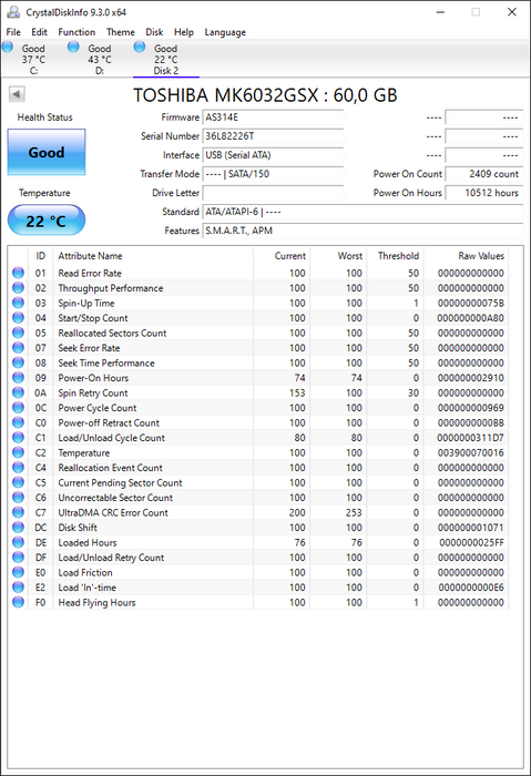 MK6032GSX Toshiba 60GB 5400RPM SATA 1.5Gbps 8MB Cache 2.5" HDD