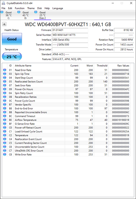 WD6400BPVT-60HXZT1 Western Digital Scorpio Blue 640GB 5400RPM SATA 3Gbps 8MB Cache 2.5" HDD