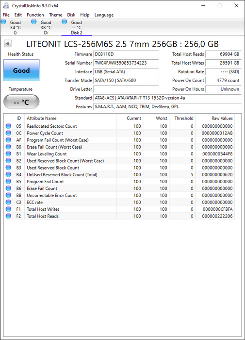 LCS-256M6S Lite On M6S Series 256GB MLC SATA 6Gbps 2.5" SSD