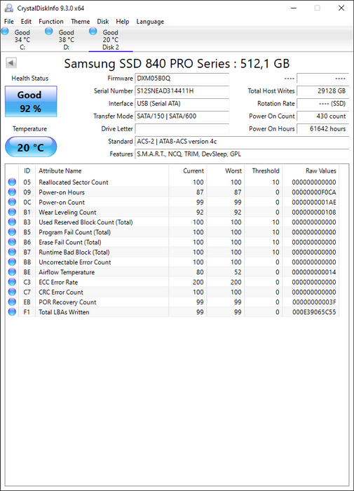 MZ7PD512HAGM-0BW00 Samsung 840 PRO Series 512GB MLC SATA 6Gbps (AES-256 FDE) 2.5" SSD