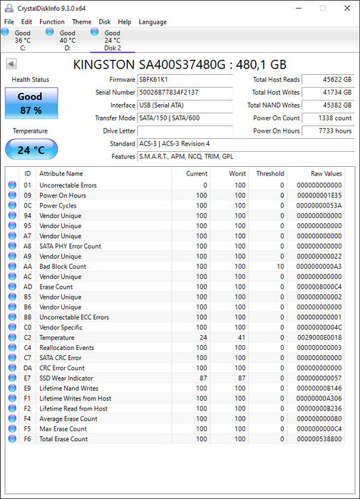 SA400S37/480G Kingston A400 Series 480GB TLC SATA 6Gbps 2.5" SSD