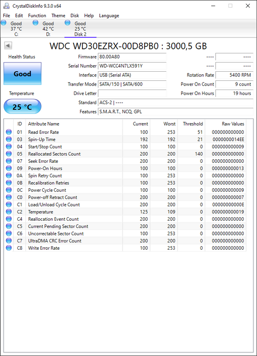 WD30EZRX-00D8PB0 Western Digital Caviar Green 3TB 5400RPM SATA 6Gbps 64MB Cache 3.5" HDD