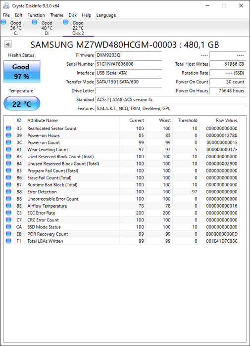 MZ7WD480HCGM-00003 Samsung SM843Tn Data Center Series 480GB MLC SATA 6Gbps High Write Endurance (AES-256 / PLP) 2.5" SSD
