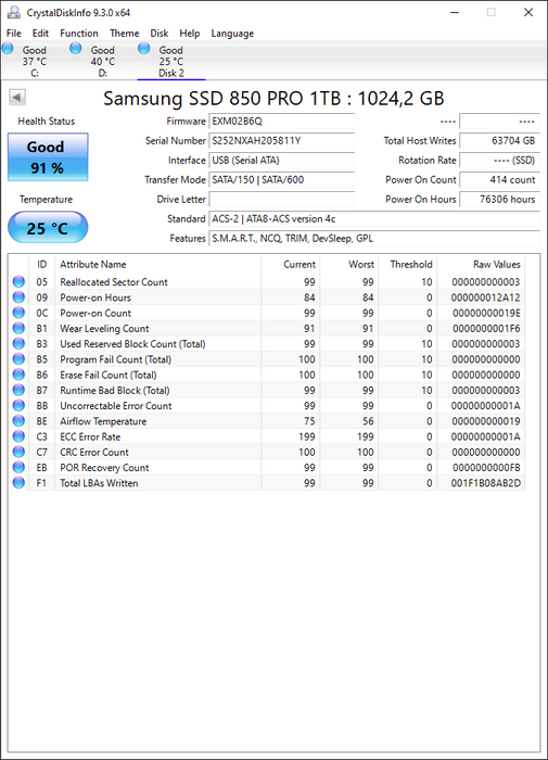 MZ7KE1T0 Samsung 850 PRO Series 1TB MLC SATA 6Gbps (AES-256 / TCG Opal 2.0) 2.5" SSD