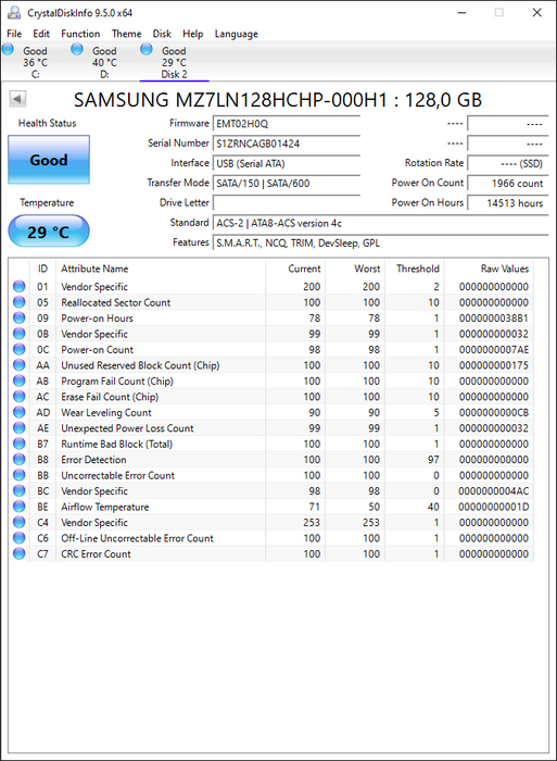 MZ7LN128HCHP-000H1 Samsung PM871 Series 128GB TLC SATA 6Gbps Mainstream Endurance (AES-256) 2.5" SSD