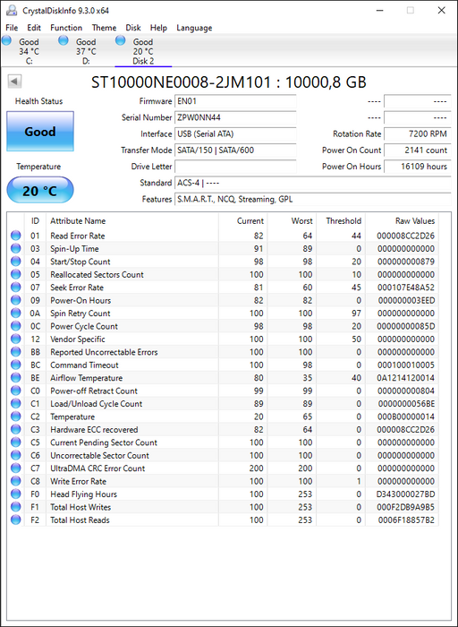 ST10000NE0008-2JM101 Seagate IronWolf Pro NAS 10TB 7200RPM SATA 6Gbps 256MB Cache (512e) 3.5" HDD