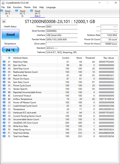 ST12000NE0008-2JL101 Seagate IronWolf Pro NAS 12TB 7200RPM SATA 6Gbps 256MB Cache (512e) 3.5" HDD