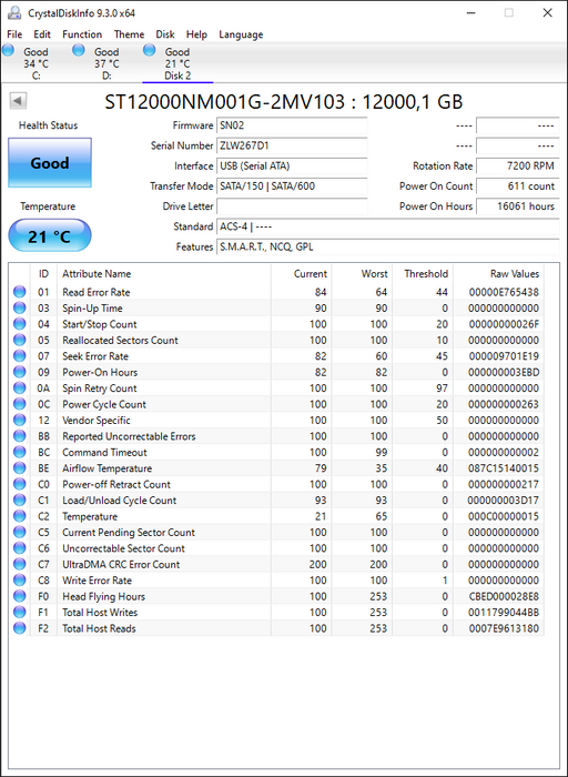 ST12000NM001G-2MV103 Seagate Enterprise Exos X16 12TB 7200RPM SATA 6Gbps 256MB Cache (512e 4Kn) 3.5" HDD