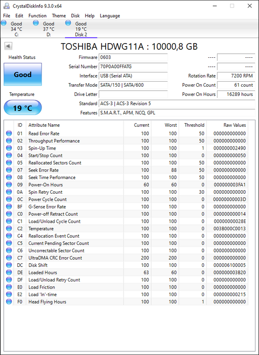 HDWG11AUZSVA Toshiba N300 NAS 10TB 7200RPM SATA 6Gbps 256MB Cache 3.5" HDD