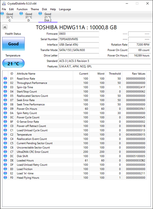 HDWG11AUZSVA Toshiba N300 NAS 10TB 7200RPM SATA 6Gbps 256MB Cache 3.5" HDD