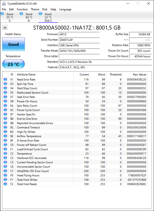ST8000AS0002-1NA17Z Seagate Archive 8TB 5900RPM SATA 6Gbps 128MB Cache (512e) 3.5" HDD