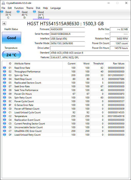 HTS541515A9E630 HGST Hitachi Travelstar 5K1500 1.5TB 5400RPM SATA 6Gbps 32MB Cache (512e) 2.5" HDD