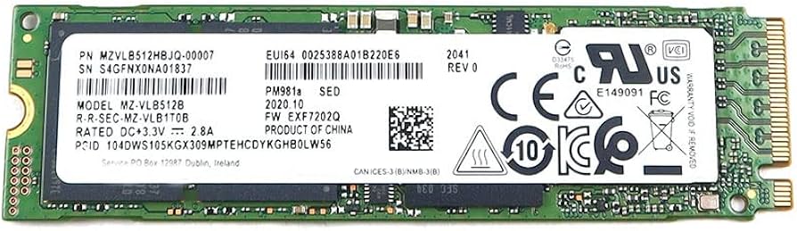 MZVLB512HBJQ-000L7 Samsung PM981a Series 512GB TLC PCIe 3.0 x4 NVMe (AES-256 / TCG Opal 2.0) M.2 2280 SSD